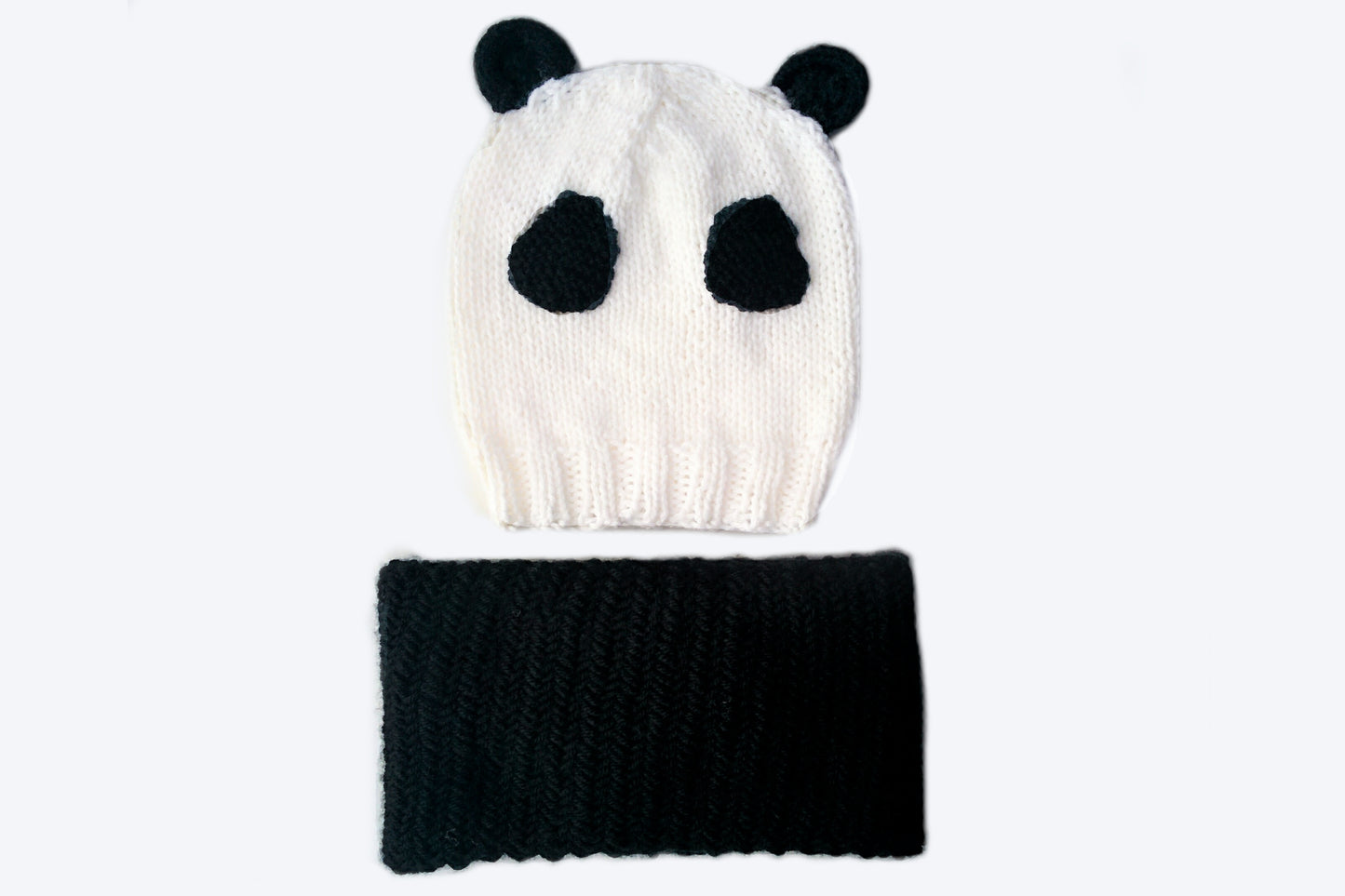 Kids Panda Beanie & Cowl Set - Knitting Pattern